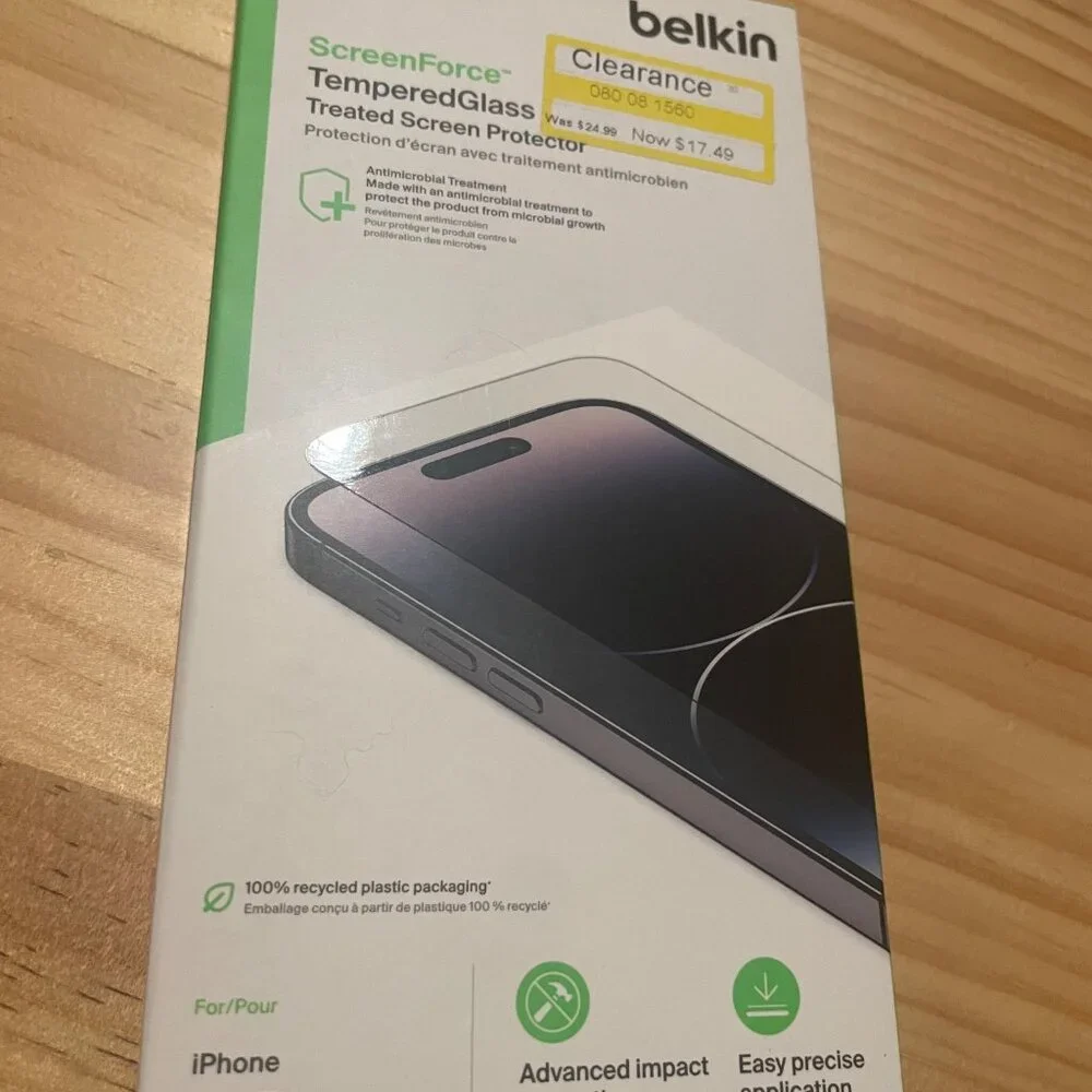 Belkin ScreenForce TemperedGlass Screen Protector iPhone 14 Pro Antimicrobial